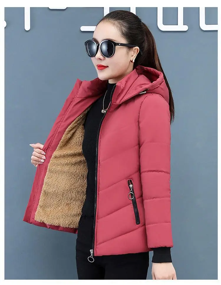 Women'S Short Winter Lambswool Down Cotton Jacket 2025 New Plus Velet Warm Cotton Coat Korean Loose Hooded Parkas Outerwear