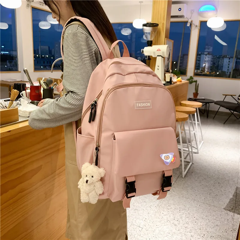 Korean High School Student Female Canvas Simple Backpack All-match Shoulder  Bags