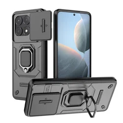 Shockproof Armor Phone Case with Magnet Ring Holder - Poco F6 5G (ZDX - Black)