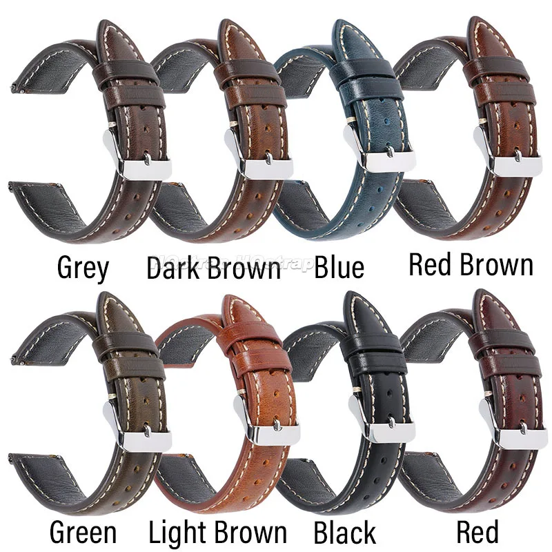 Premium Vintage Oil Wax Leather Watch Strap - High-Quality Cowhide with Quick Release