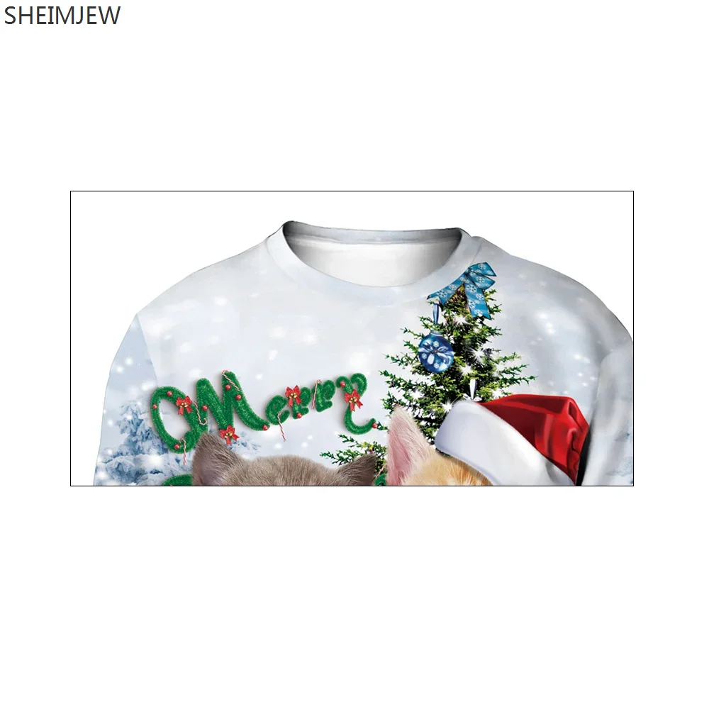 Camisola de Natal com pescoço para casais, pulôver casual de manga comprida, capuz impresso 3D engraçado, festa natalícia, Natal, outono, inverno,
