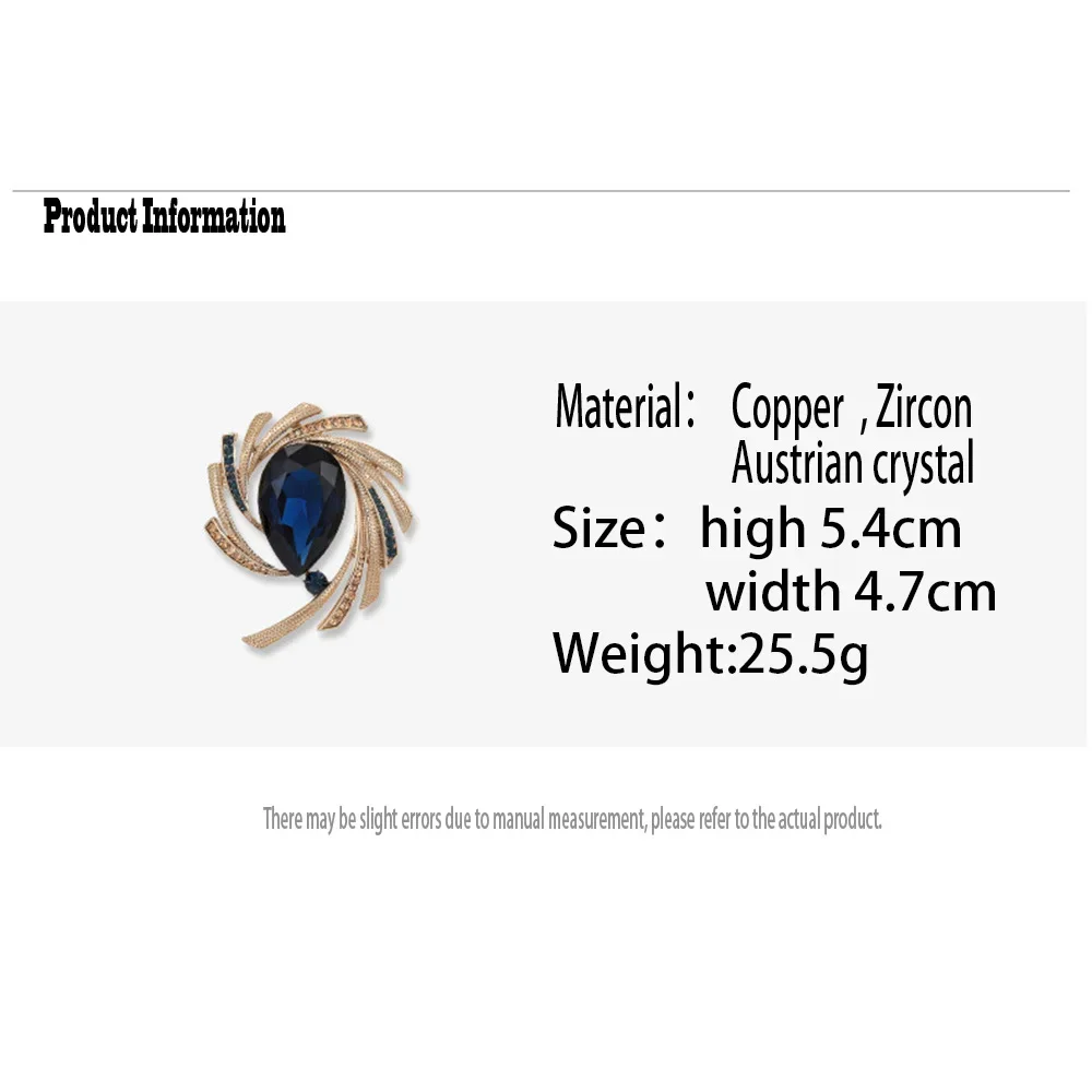 Female Retro Waterdrop Brooches Women Elegant Luxury Blue Yellow Crystal Temperament Jewelry Clothing Accessories Safety Pins