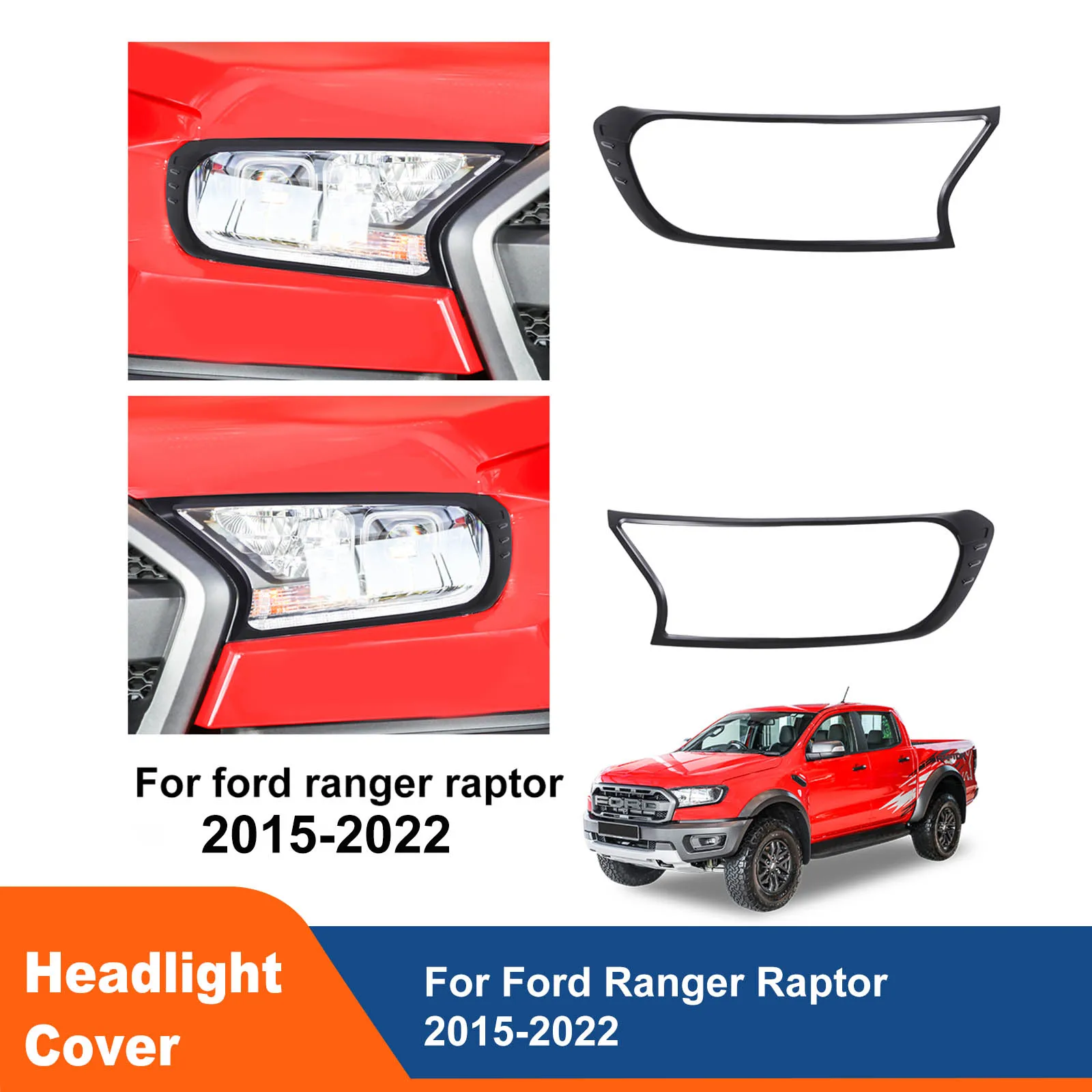 

Matte Black 2PCS/SET Head Lights Lamp Cover Headlight Protector For Ford Ranger Raptor 2015-20224X4 Car Accessories
