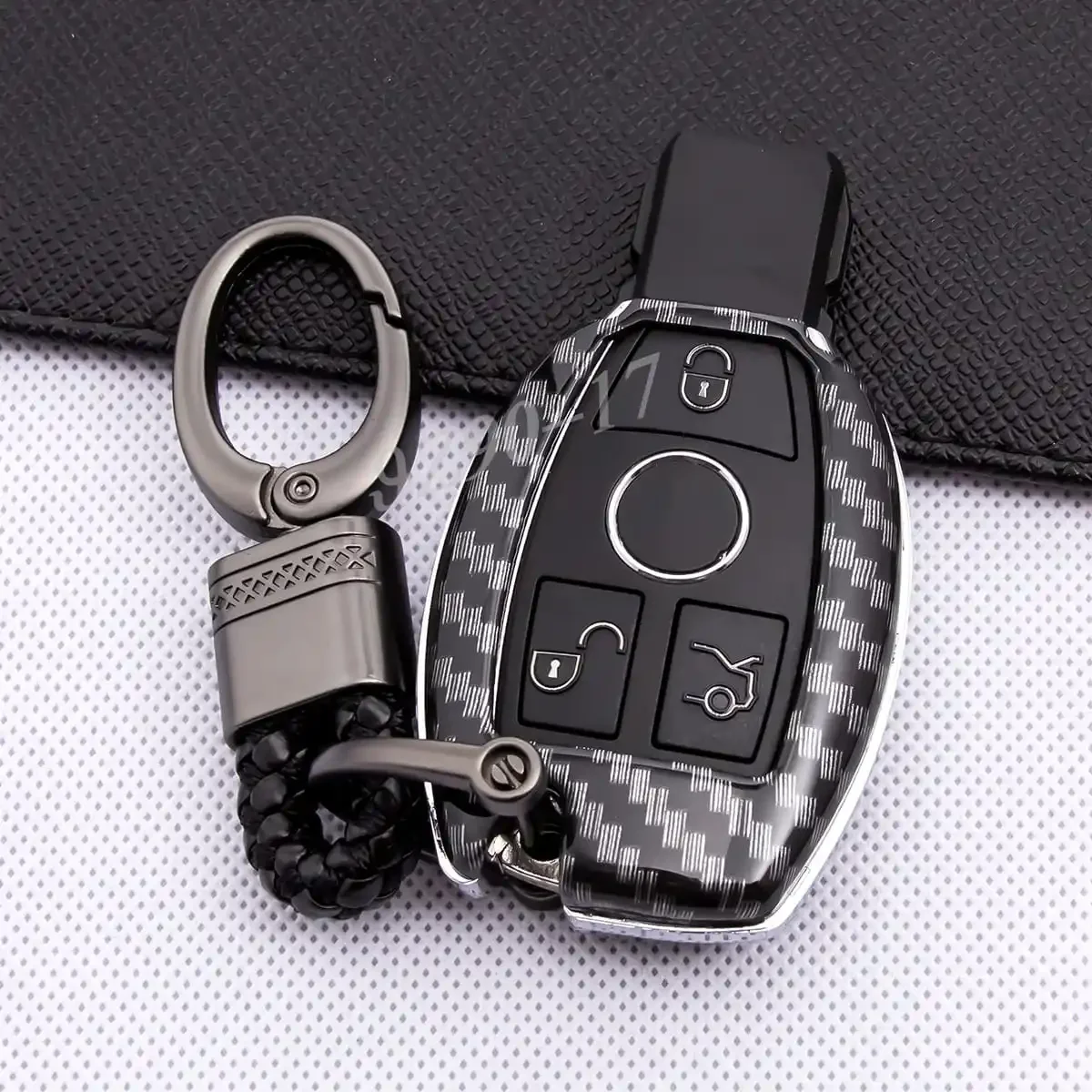 Premium Carbon Fiber Car Key Fob Cover with Keychain