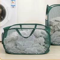 Durable Collapsible Laundry Basket, Mesh Pop Up Laundry Hamper With Side Pocket, Foldable Clothes Storage Hamper With Reinforced 3