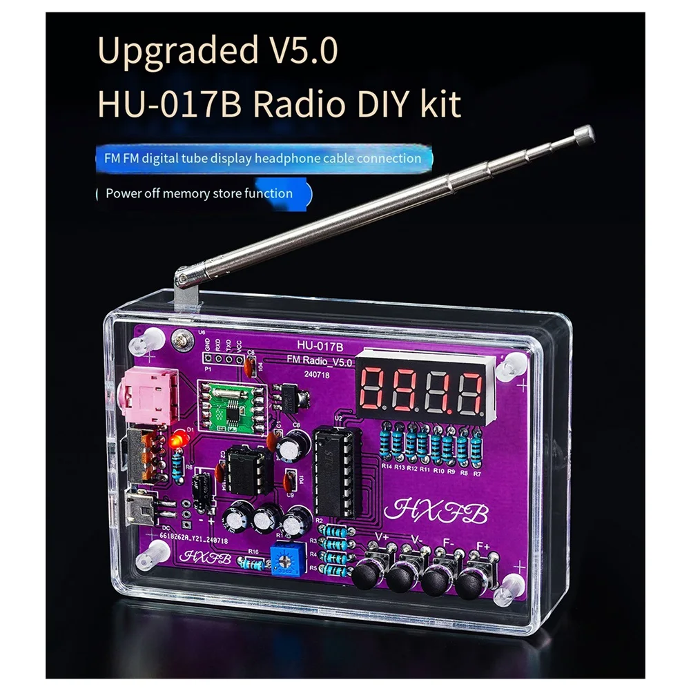 LA-New HU-017B DIY FM 라디오 전자 키트 조정 가능한 주파수 87-108Mhz 디지털 디스플레이 DIY 납땜 프로젝트 연습
