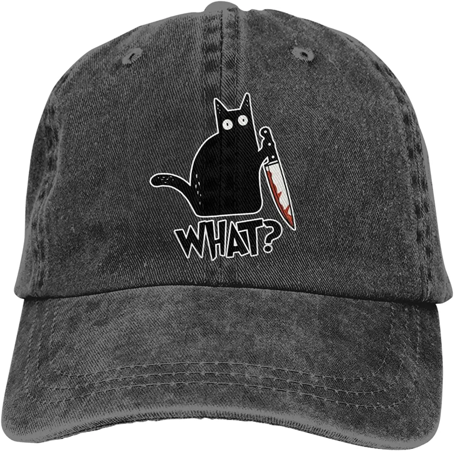 

Horror Black Cat What Hats for Men Black Baseball Cap Women Vintage Adjustable Dad Hat Funny Trucker Hat Summer Washed Denim
