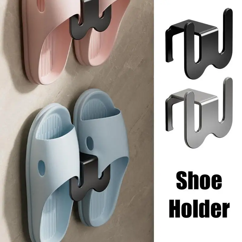 

Self Adhesive Shoe Rack Wall-mounted Punch Free Slippers Rack 2 PCS Space Saving Shoe Shelf Slipper Holder For Bathroom Bedroom