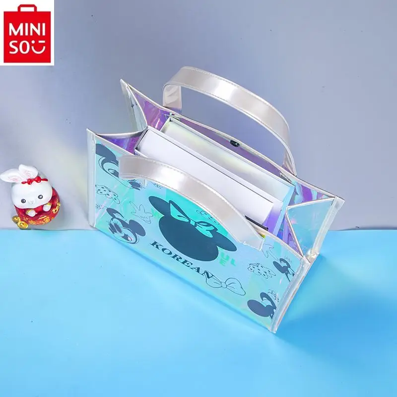 MINISO Disney Colorful Laser Mickey Handbag Women's Fashion Waterproof Large Capacity Gift Bag Storage Bag