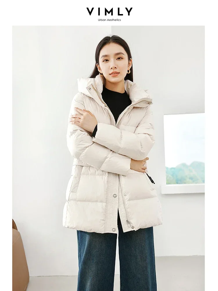 Vimly Black Puffer Duck Down Jacket Women 2023 Winter Long Down Coats Stand Collar Hooded Thick Warm Windproof Overcoats 50669
