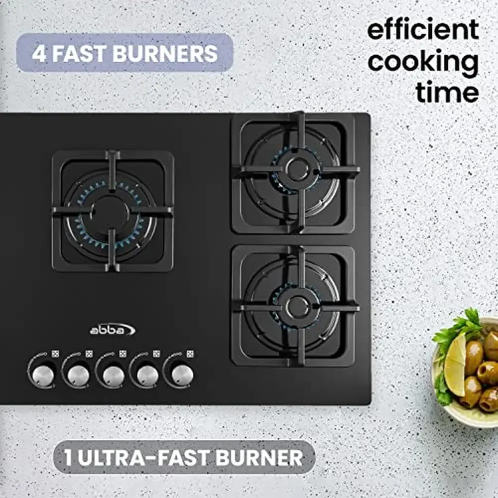 Gas Cooktop 36" 5-Burner Tempered Glass Stove Automatic Ignition Professional Grade Heating Black 4