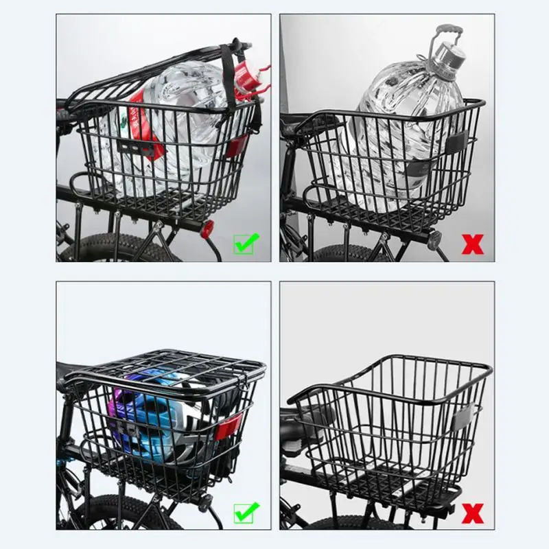 Bike Rear Basket With Rear Light Bicycle Rear Seat Storage Basket Metal Large Rear Cycle Rack Frame Cycle Rear Shelf For Cycling