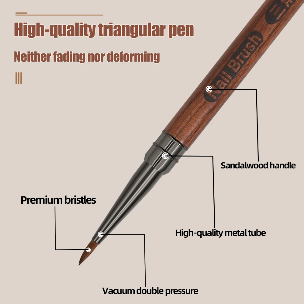 Round Wood Handle Triangular Petal Nail Brush Acrylic Nail Art Liner Brush Stripes Grid Flower Painting Drawing Pen Manicure Tool