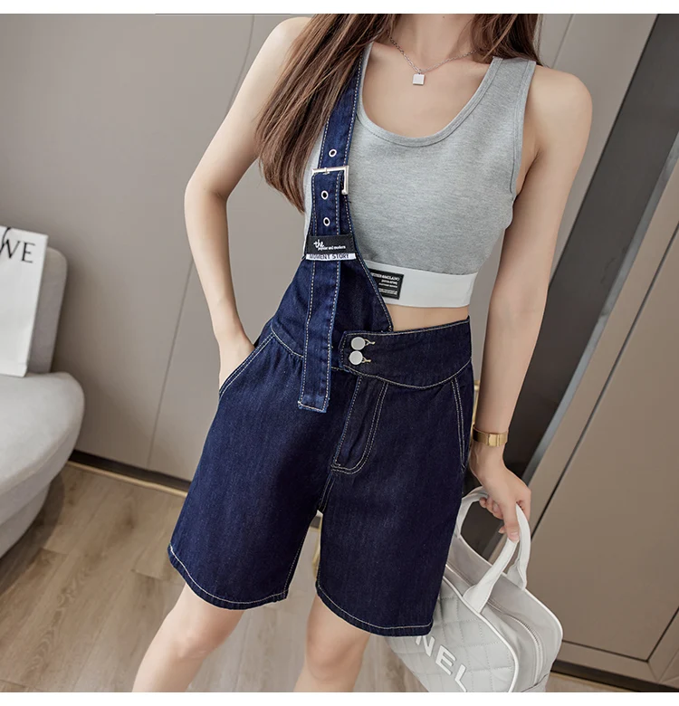 bape shorts Single Strap Design Overalls Korean Teenage Fashion Trends Sexy Denim Clothing Womens White Jeans Booty Shorts Daily Streetwear athletic shorts