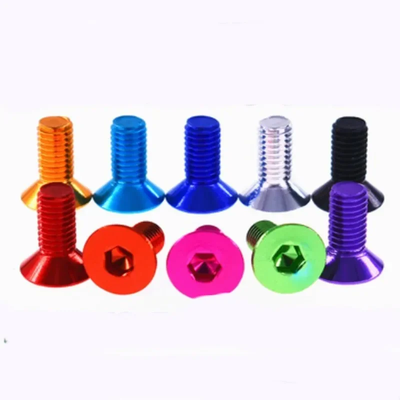 Hex Socket Screw 10pcs Aluminum Flat Screws m3 m4 m5x6/8/10/12/14/16 Flat Hex Socket Countersunk head Screws Bolts Anodized Color