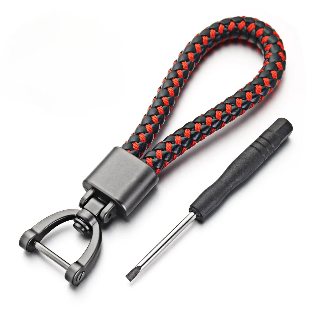 

High-Grade Keychain for Men Women Rotatable Key Chain Luxury Hand Woven Leather Horseshoe Buckle Car Key Ring Holder Accessories