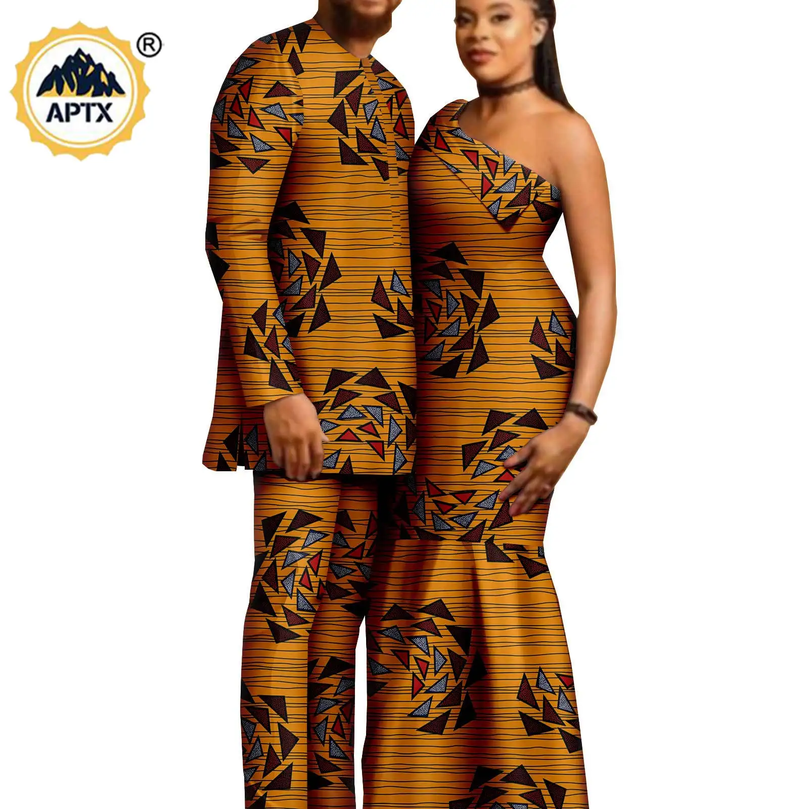 African Dashiki Bazin Riche Long Dress for Women – Slim Tassel Print Matching Couple Party Outfit main image 1