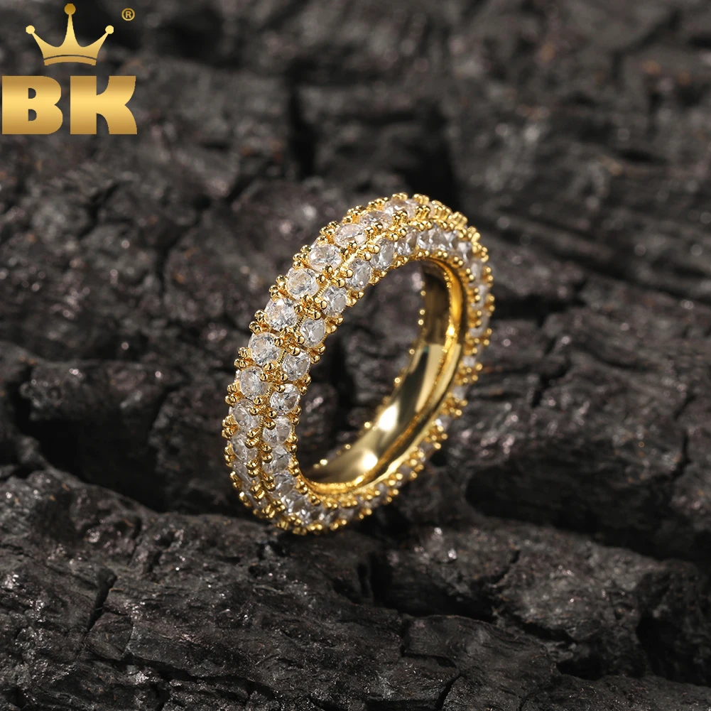 

TBTK 6mm Full Iced Out Cubic Zirconia Party Ring Paved Round Bling CZ On 3 Sides Fashion Hiphop Jewelry Men Women Gift