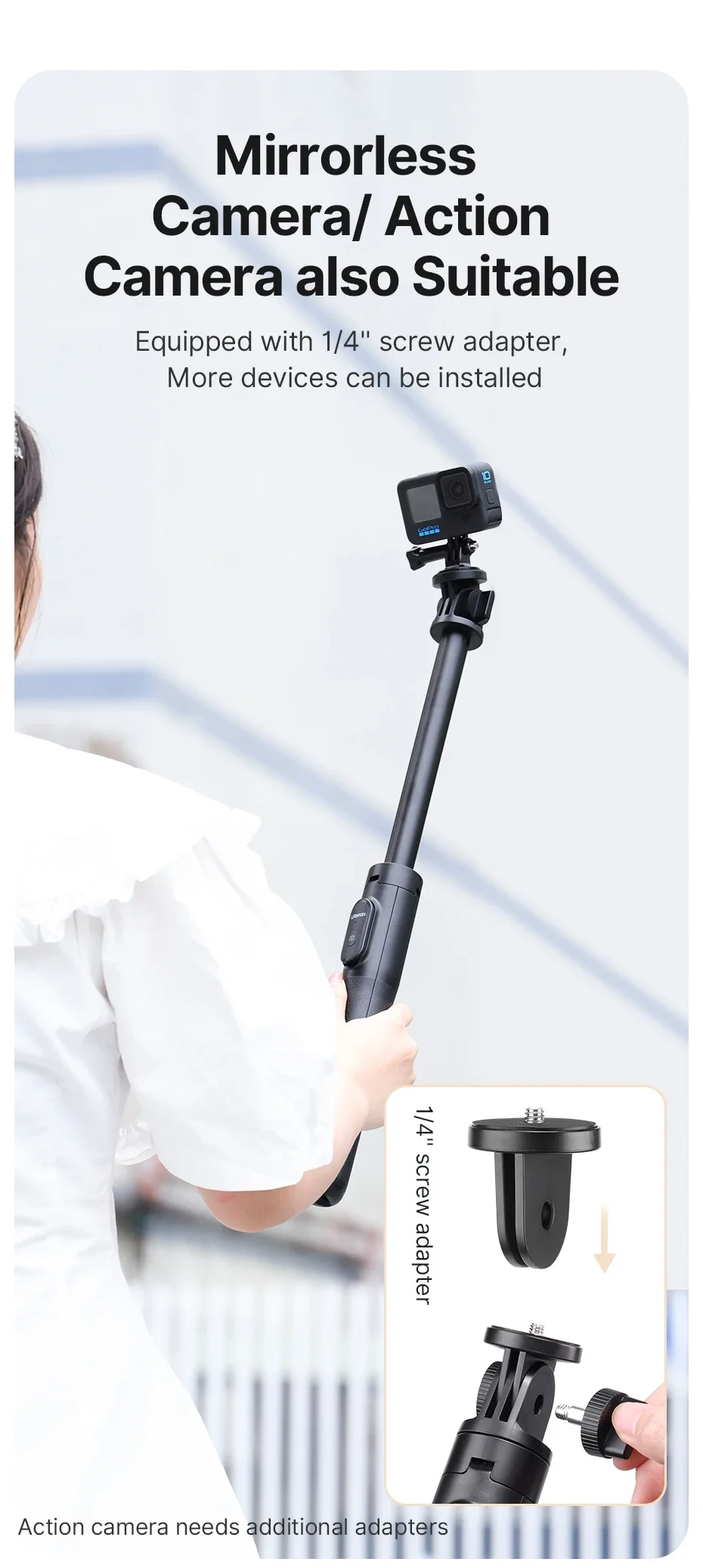 FF-H23A 1.5m Bluetooth Wireless Selfie Stick Tripod Monopod Smartphone GoPro Hero 11 10 9 8 7 insta360 X3 DSLR Camera selfie stick