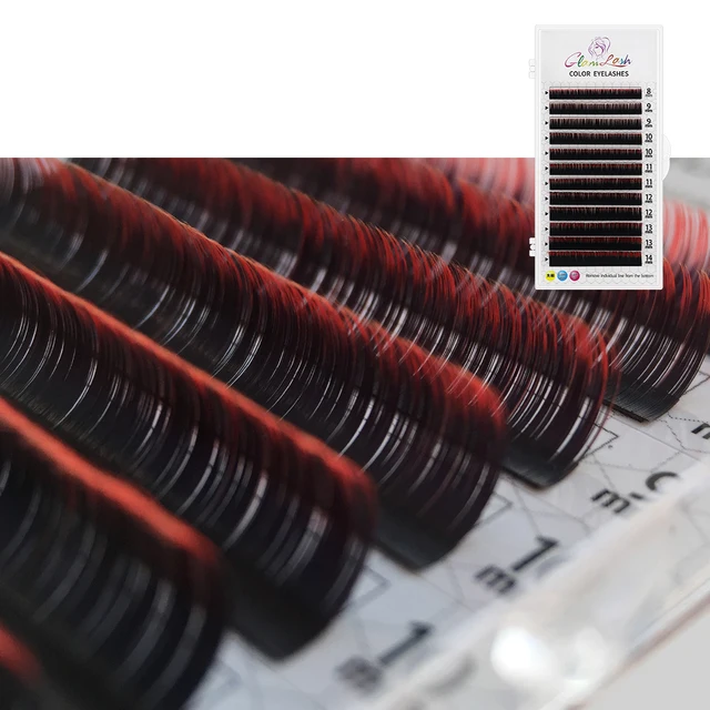GLAMLASH Color Lash Purple Blue Brown Green Red White Pink Yellow Eyelash Extensions Individual False Colored Mink Lashes Makeup Gradient Red