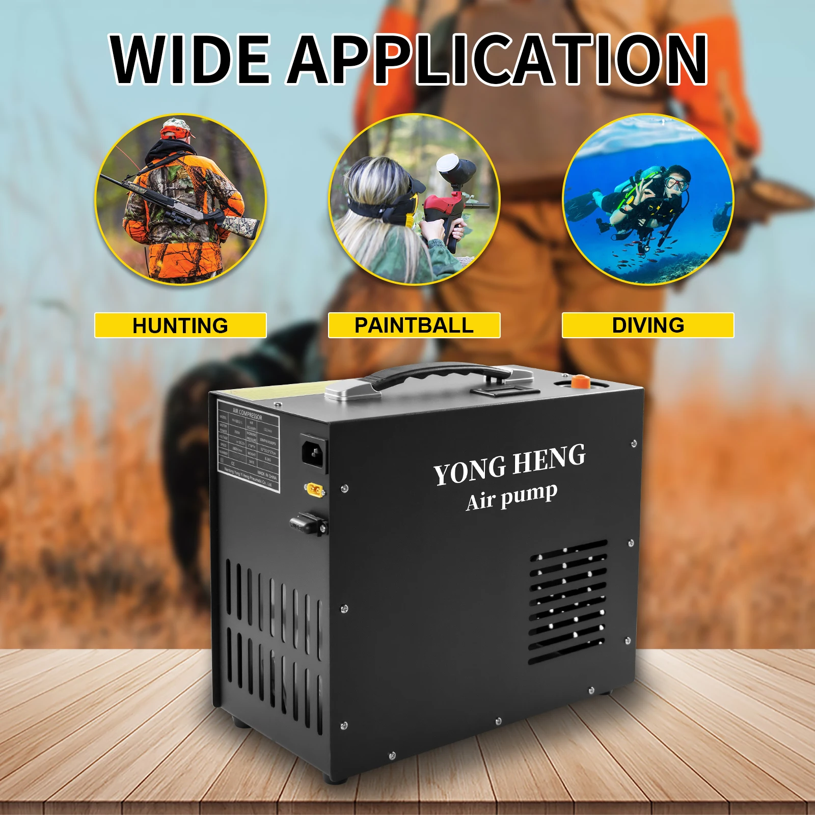 YONGHENG 4500Psi 300Bar 12V PCP 공기 압축기 고압 압축기 자동 정지 내장 12V 전원 어댑터 다이빙 PCP 소총