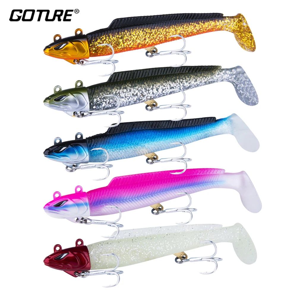 Goture Luna 5pcs/lot Fishing Lure Swimbait Jig Head Rubber Tail Soft Lure Searchbait 18g 21g 28g Silicone Bait Fishing Tackle