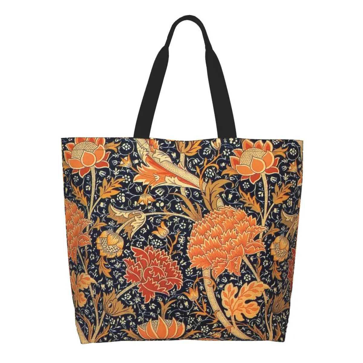 

William Morris Orange Cray Floral Art Groceries Tote Shopping Bag Textile Canvas Shopper Shoulder Bag Large Capacity Handbag