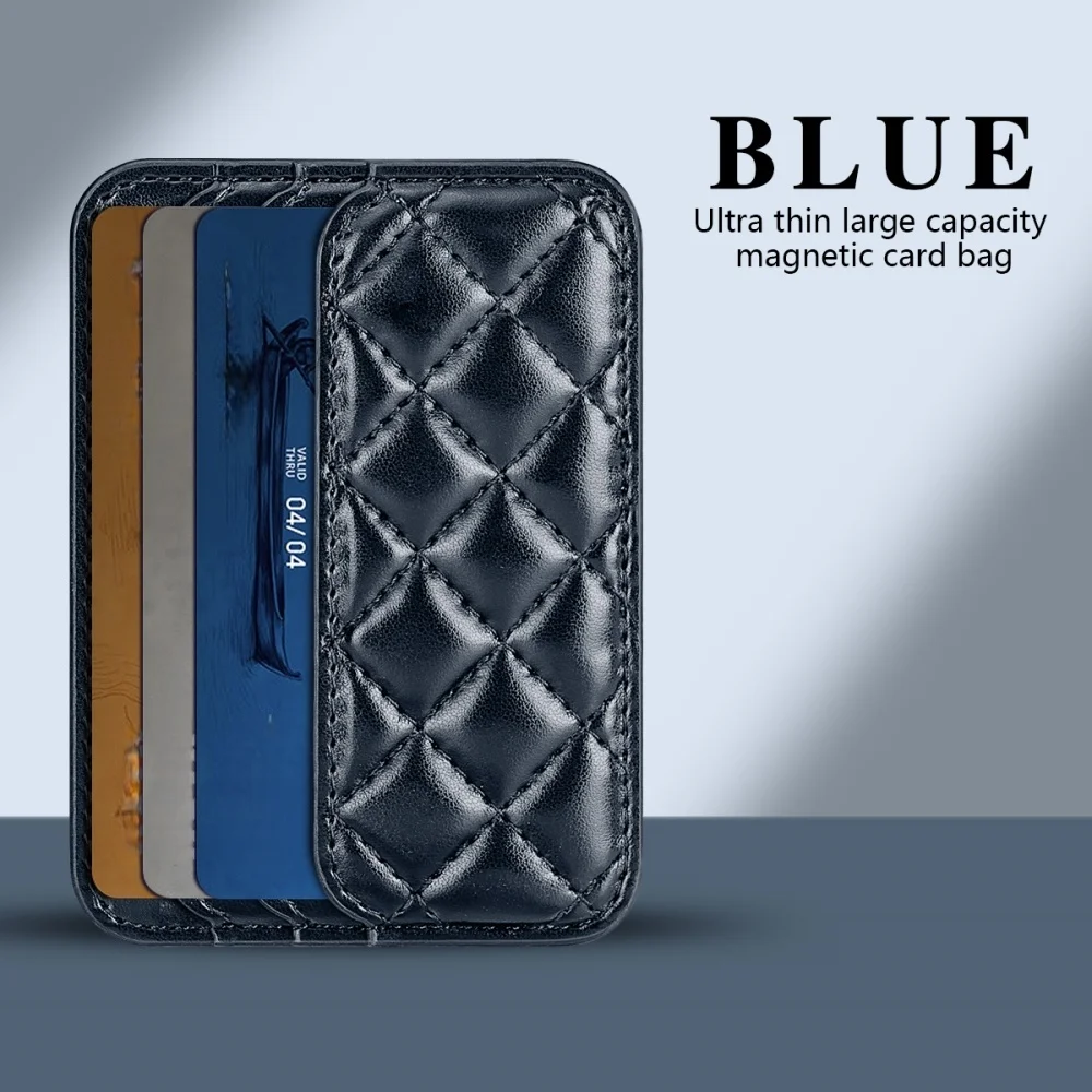 Grid Lined Magnetic Leather Wallet Case with Card Holder and Magnetic Closure