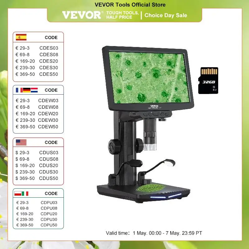 

VEVOR 7" HDMI LCD Digital Microscope for Adults Soldering Electron Microscope 1200X with IPS Screen USB Coin Microscope PC View