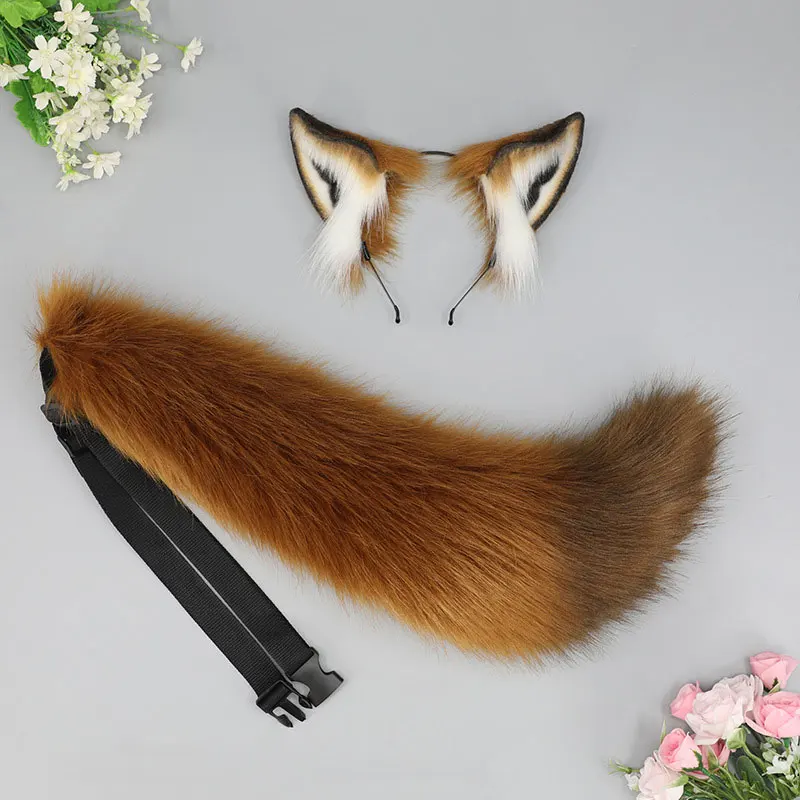Ansu Fox Plush Ears & Tail Set – Furry Animal Cosplay Headband & Tail In Brown