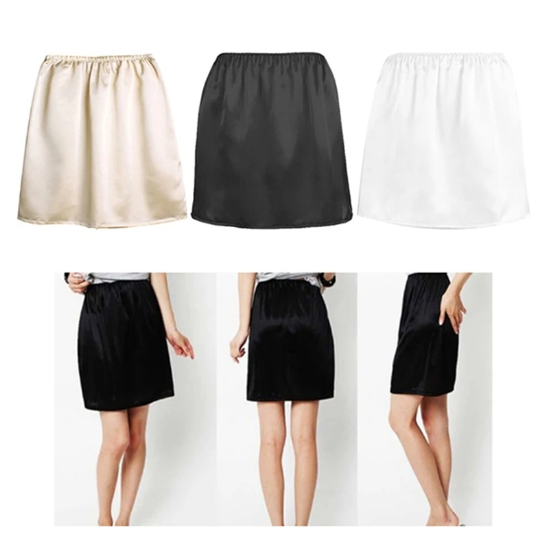 Satin Underskirt for Women Summer Thin Ice Silk High Waist Elastic Anti-Penetrating Lining Petticoat