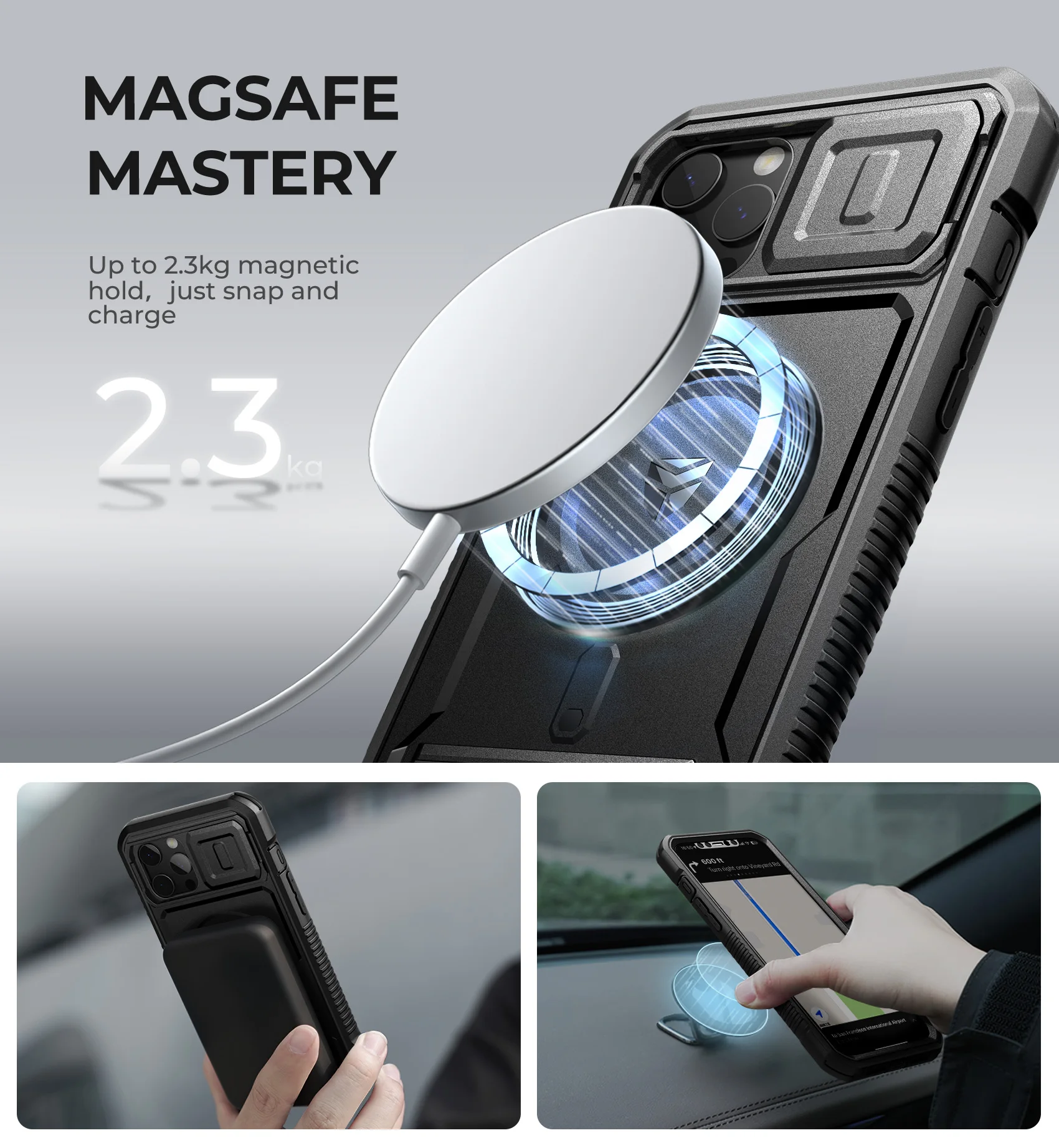 Rugged Armor Shockproof Case with Camera Cover, Built-in Screen Protector, and Kickstand