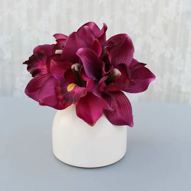 Künstliche Orchideenblume aus Seide, Cymbidium, Brautjungfern-Handstrauß, Hochzeitsstrauß, Dekoration für Zuhause, Hotel, Tisch, künstliche Blumendekoration – Detail 7