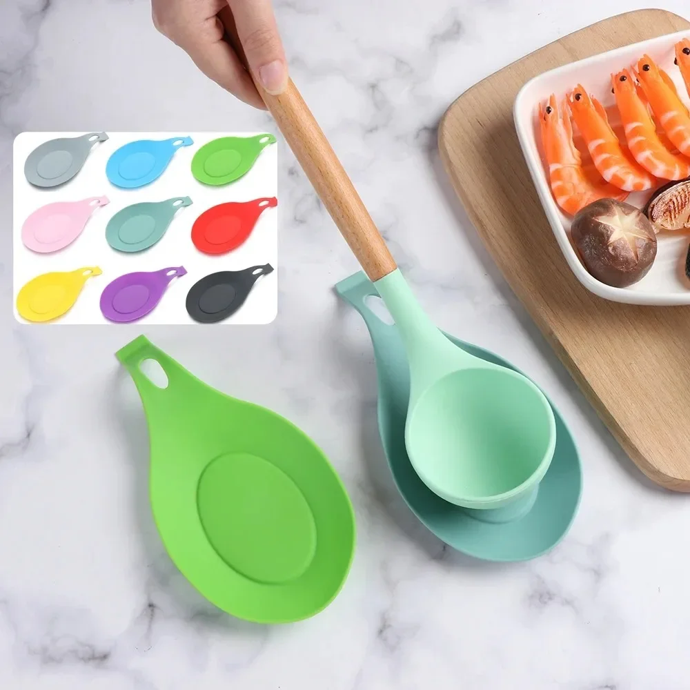 Silicone Heat Insulation Spoon Utensil Holder Stove Organizer Shelf Placemat Lid Scoop Cookware Bracket Stand Kitchen Accessory 4