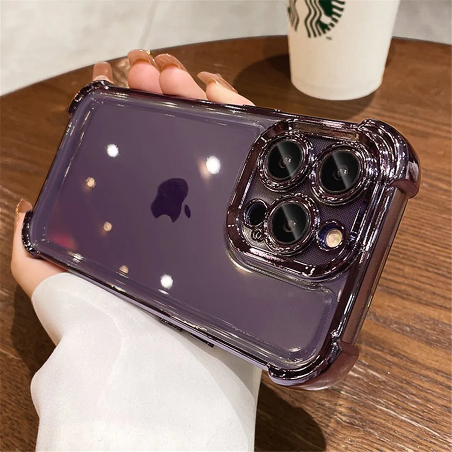 thumbnail image 1 of Luxury Electroplate Shockproof Phone Case For iPhone 15 14 13 12 11 Pro Max Plus Lens Protection Bumper Transparent Back Cover, 1 of 5