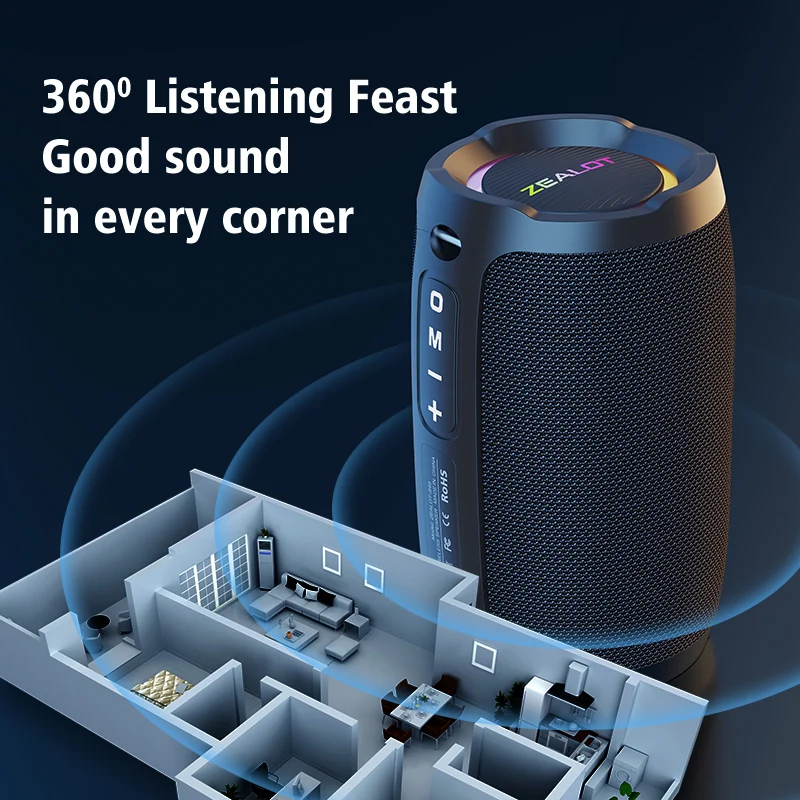 Zealot-alto-falante Bluetooth Portátil Som Estéreo 360 ° 20w Ipx6 Impermeável sem Fio Bluetooth 5.0 Excelente Desempenho de Baixo S49 - Image 5