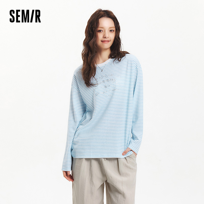Semir Long Sleeve T-Shirt Women Letter Print Oversize Unique 2025 New Summer Round Neck Top for Trendy and Casual Outfits