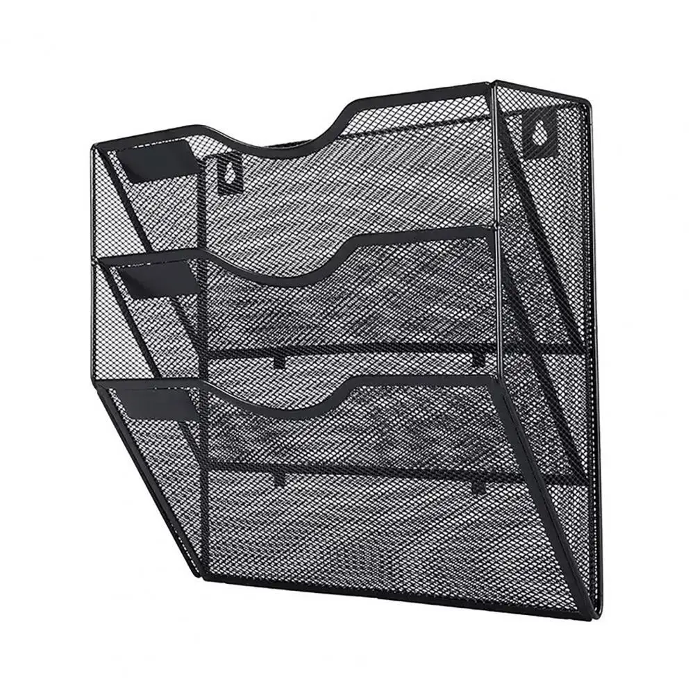 사무실용 3단 메쉬 메탈 벽걸이 파일 정리대, 라벨 슬롯 포함, 녹 방지 문서 걸이대, 사무실용 우편함