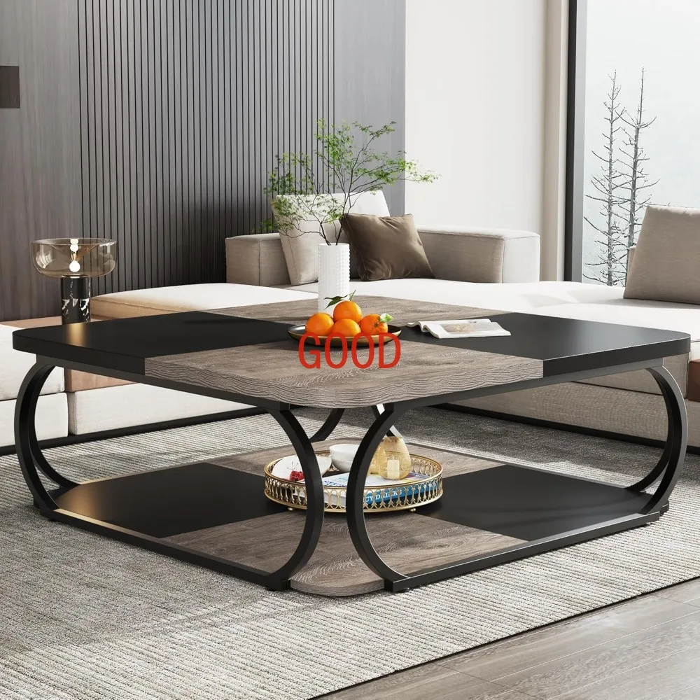 Tribesigns Coffee Table with Open Storage Shelf for Living Room, 39 Inch Large Wood Center Table Square Low Coffee Tables
