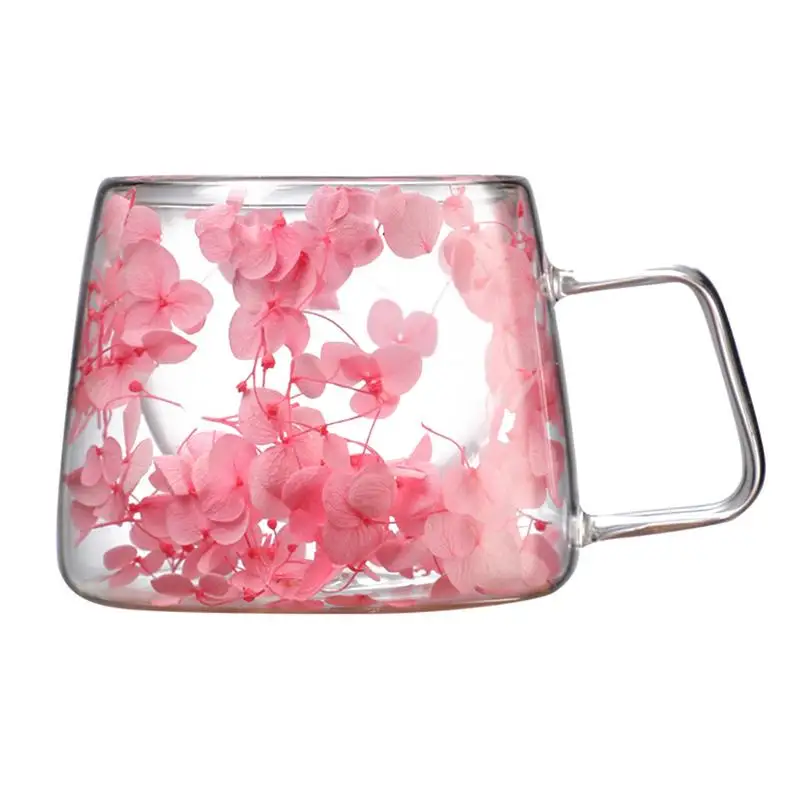 200ml Double Wall Glass Cup Clear Dried Flowers Tea Cup Heat Resistant Mugs drinking glass