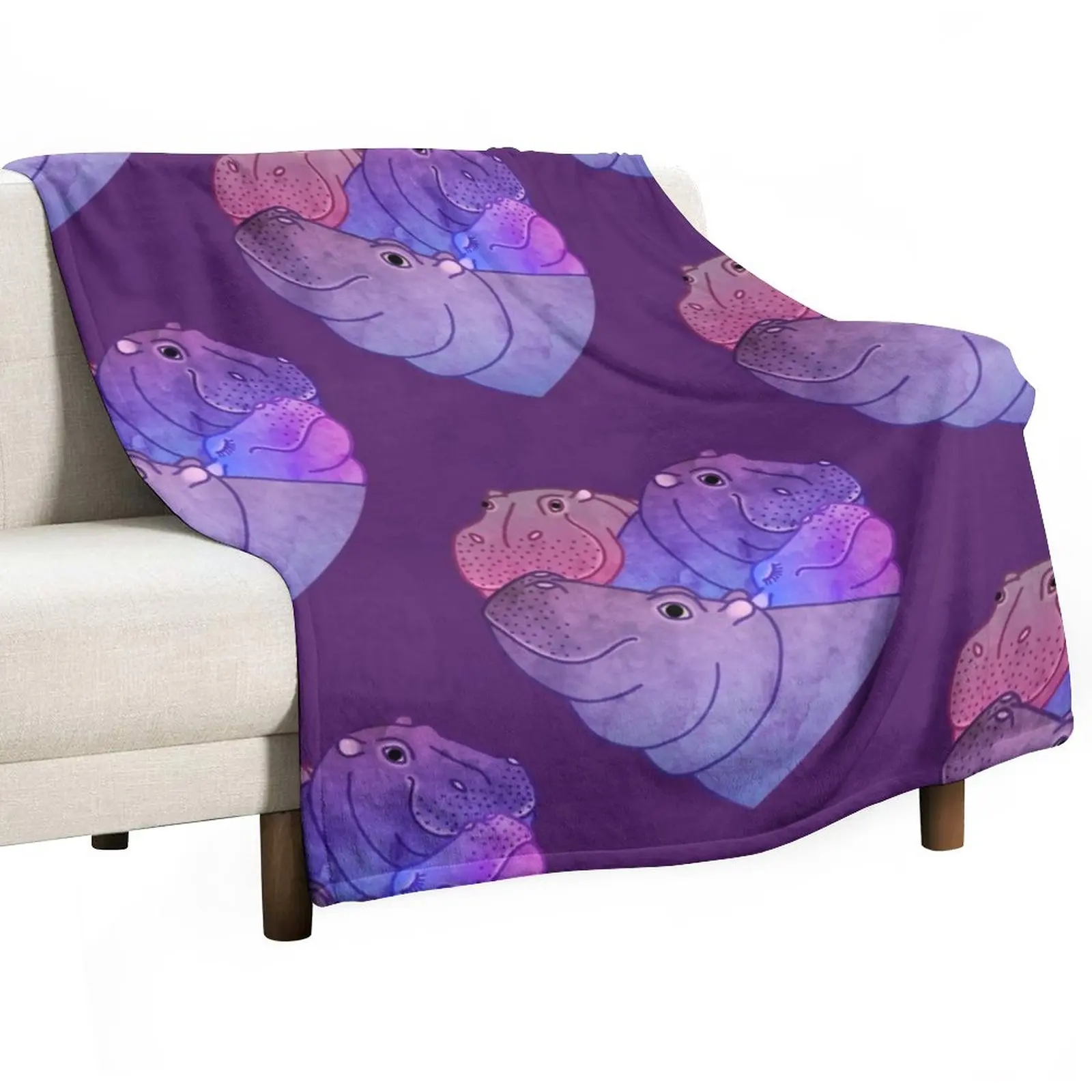 

Heart Hippos Throw Blanket Thermal Blankets For Travel Blanket Luxury Plaid on the sofa