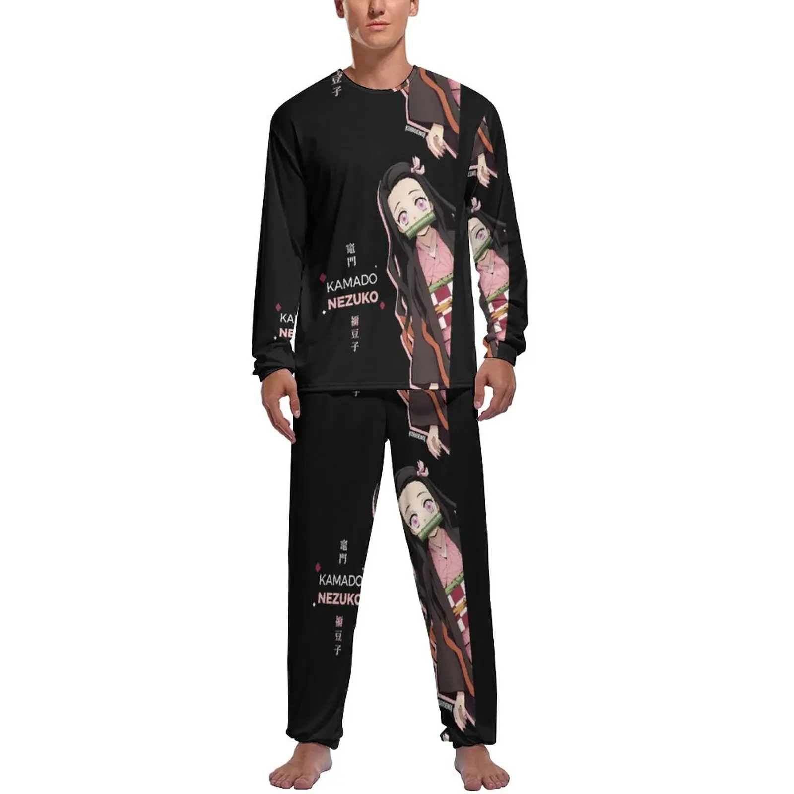 

Nezuko Pajamas Daily Japanese Anime Casual Nightwear Men Two Piece Pattern Long Sleeve Warm Pajama Sets