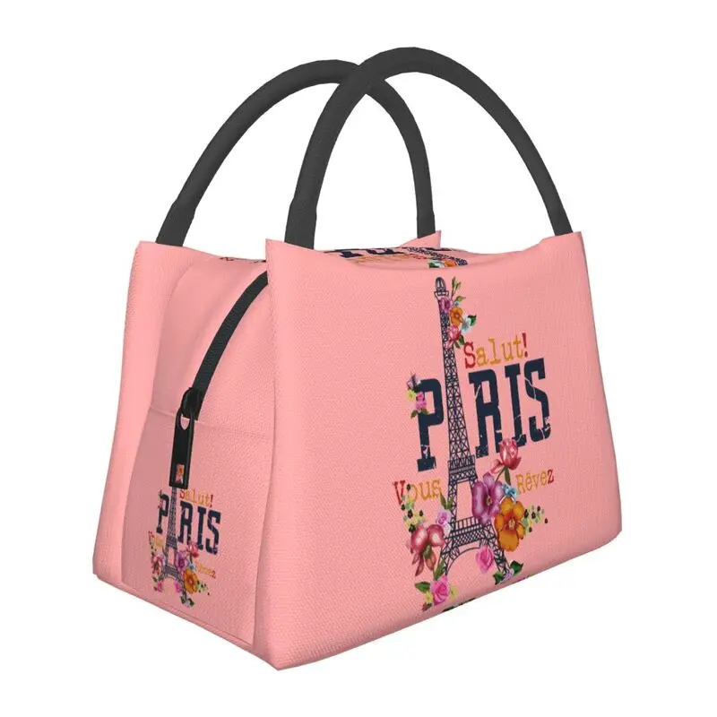 

Romantic Paris Floral Eiffel Tower Thermal Insulated Lunch Bags Resuable Lunch Container for Work Travel Storage Meal Food Box