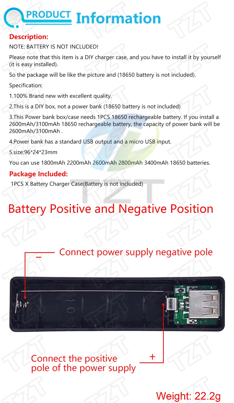 TZT 1/3PCS USB Power Bank Case Kit 18650 Batterie Ladegerät DIY Box Shell Kit Schwarz für Arduino – Detail 3