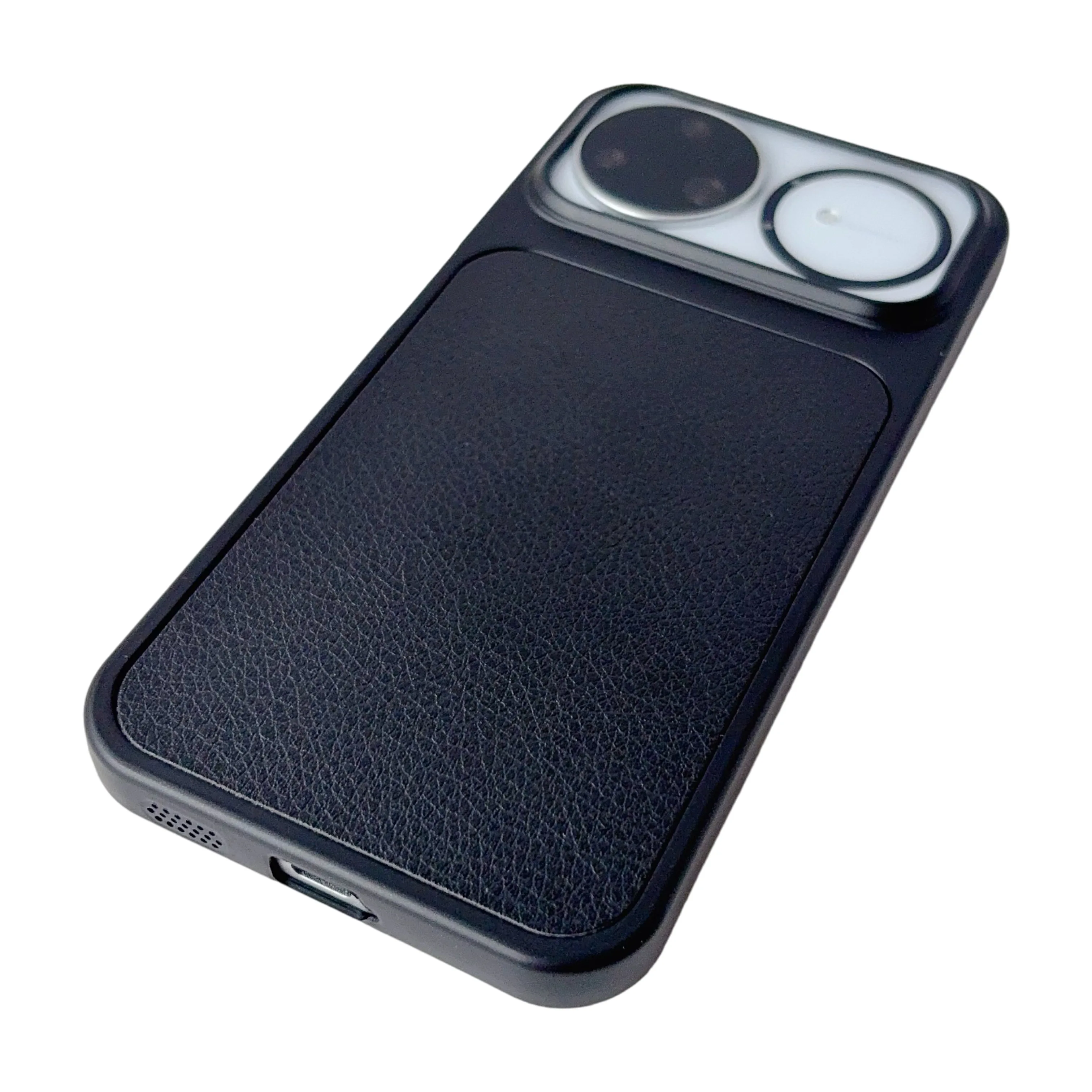 Lychee Texture Leather Phone Case with Matte Camera Lens Protection and Silicone Cover