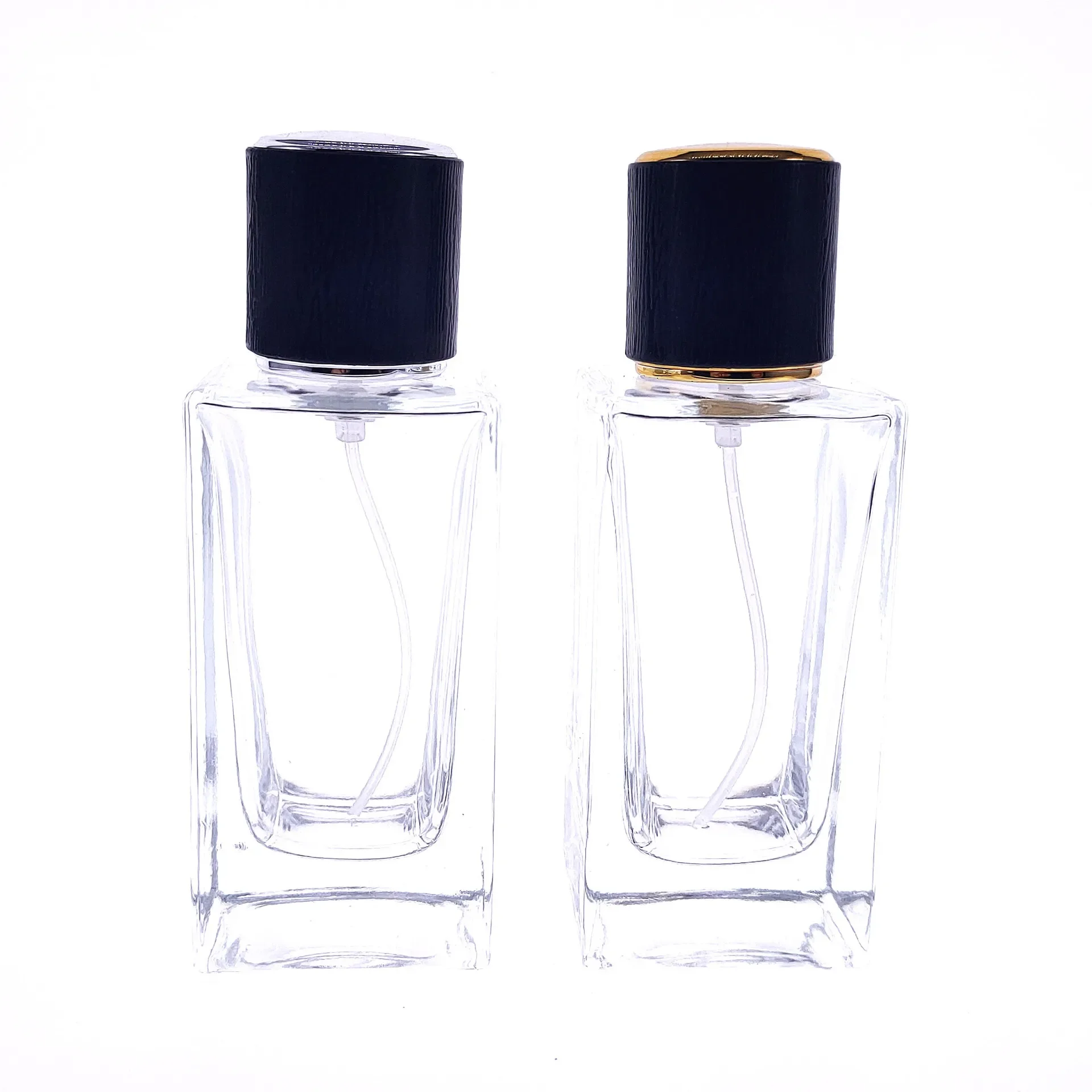 Bottiglia Di Profumo Cristallo Bianco Vetro 50Ml Rettangolare Baionetta Fondo Spesso Bottiglia Di Profumo Imitazione Tappo Di Profumo A Grana Di Legno