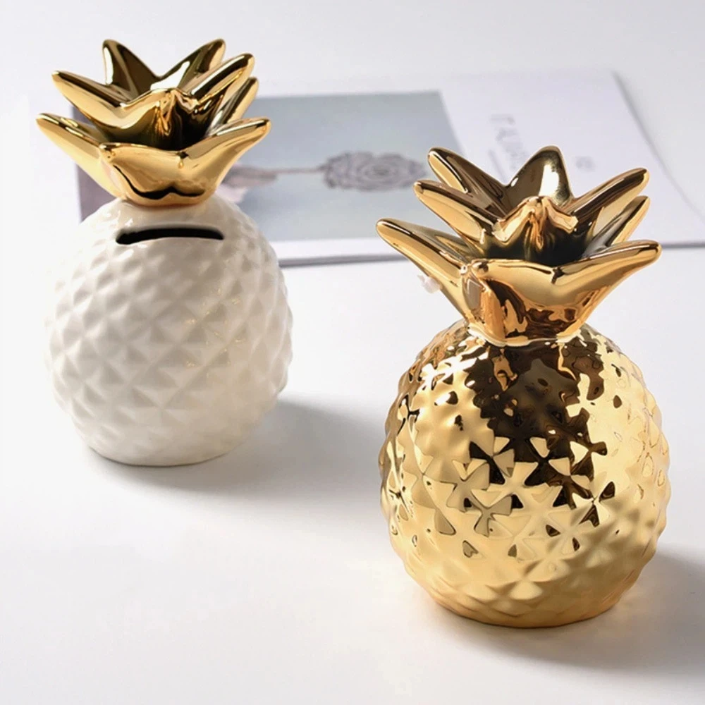 Tirelire ananas en céramique, dorure, haricots dorés, tirelire, décoration pour la maison ou le bureau_voghion.com