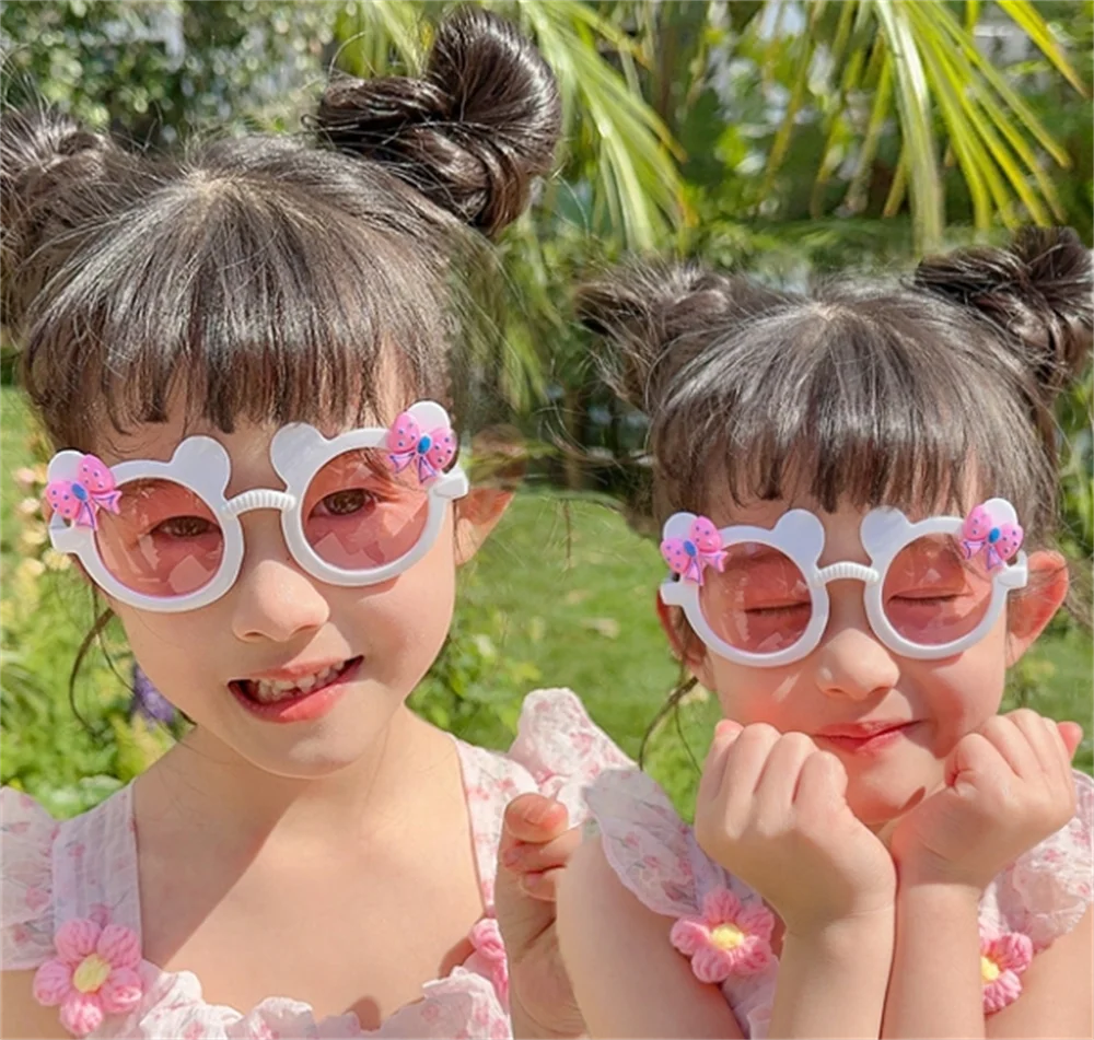 Cute Cartoon Bowknot Sunglasses, Girls Kids Children Sunshade Glasses For Climbing Outdoor Sports