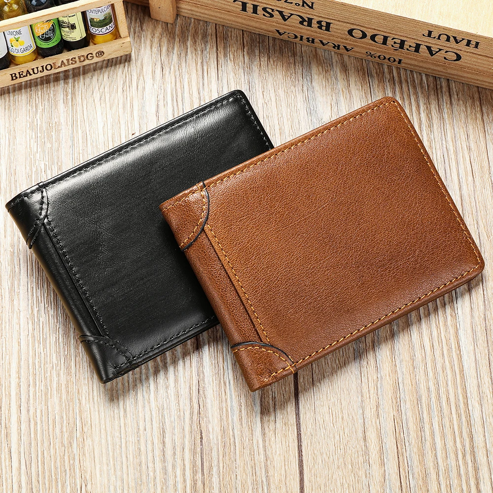 WESTAL RFID Men's Leather Wallet for Card Holders Slim Wallets with Photo Windom ID Purse Short Wallet Clutches Money Bags 2
