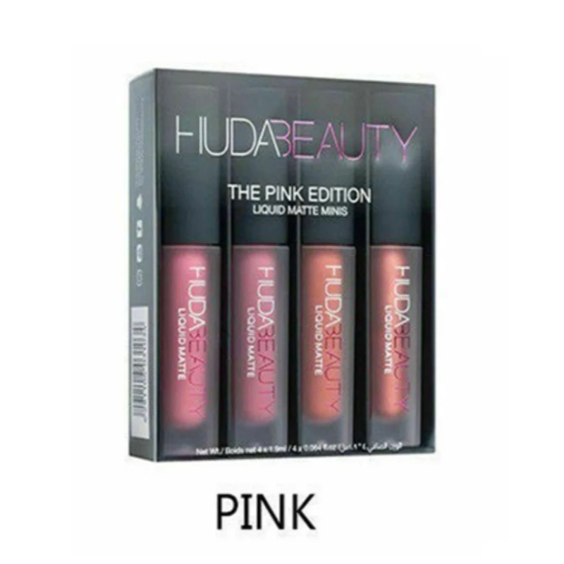 4pcs Lipstick Set Matte Lip Gloss Waterproof Lip Glaze Tint Non-stick Non-Fading Lips Huda Lip Makeup Cosmetic Lip Care